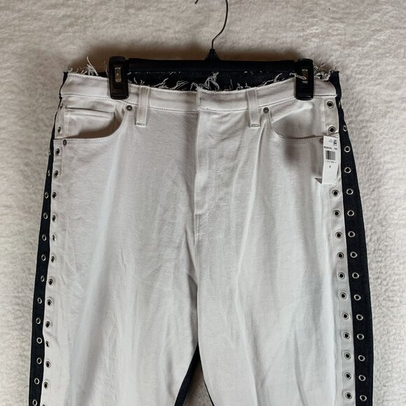 Hudson Holly Straight Jeans‎ Womens 32 White Black Denim Grommet Frayed Hem 9766 - Picture 2 of 15